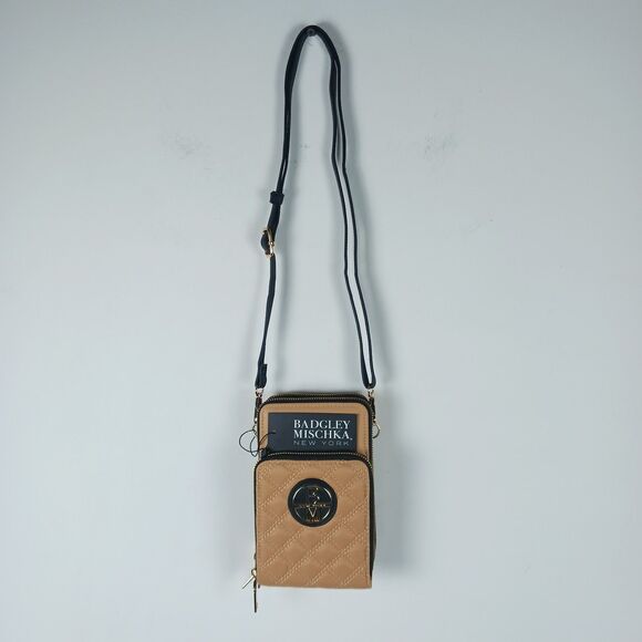 Badgley Mischka Convertible Crossbody Quilted Mini Bag Tan New - Picture 14 of 16